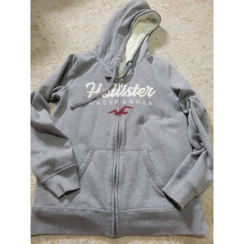 Hollister California Faux Fur Lined Zip Up Hoodie Small Embroidered Logo Y2K